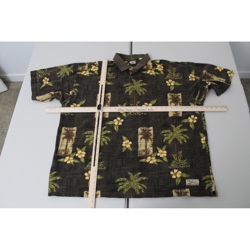 Tommy Bahama Mens XXL Brown Tropical Palm Tree Hibiscus Cotton Polo Shirt - Picture 3 of 4